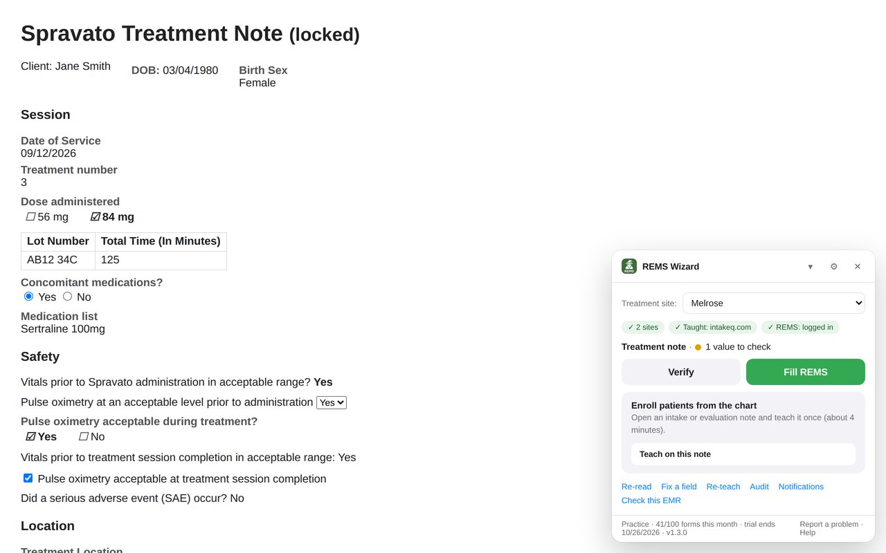 REMS Wizard on a treatment note: Verify and Fill REMS